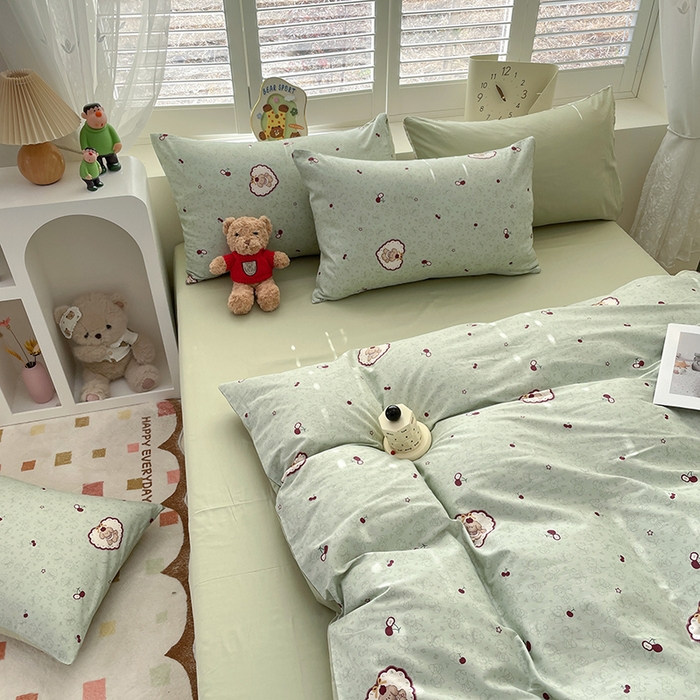 91家纺网 家纺一手货源 找家纺 丫丫家纺  2025新款13070全棉喷气小清新印花单品套件系列-四件套 小可爱樱桃