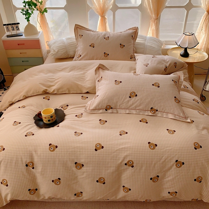 91家纺网 家纺一手货源 找家纺 奈萝家纺2025新款全棉 小号三件套 标准四件套 小浣熊咖