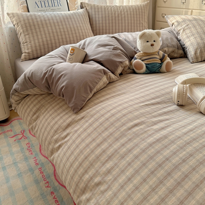 91家纺网 家纺一手货源 找家纺 雅居纺家纺 2025全棉色织水洗棉四件套 暮色灰