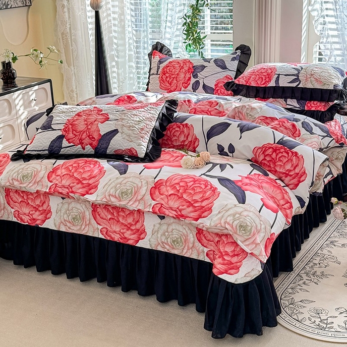 91家纺网 家纺一手货源 找家纺 金盛皇朝家纺 2025新款法式赫本风大花卉床盖四件套 花开富贵