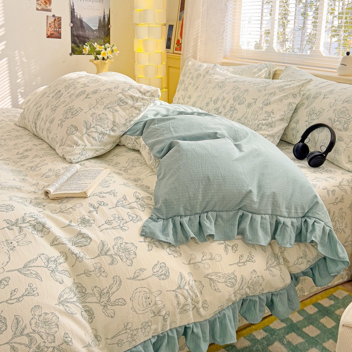 91家纺网 家纺一手货源 找家纺 纽缦家纺 2025新款云感提花双层纱韩版四件套 海像森林