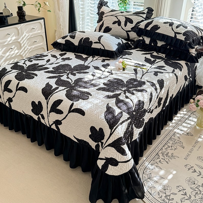 91家纺网 家纺一手货源 找家纺 金盛皇朝家纺 2025新款法式赫本风大花卉床盖四件套 并蒂同心