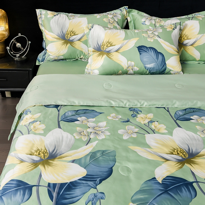 91家纺网 家纺一手货源 找家纺 千嘻汇2025新款水洗天丝真丝夏被四件套夏凉被空调被 宁夏绿