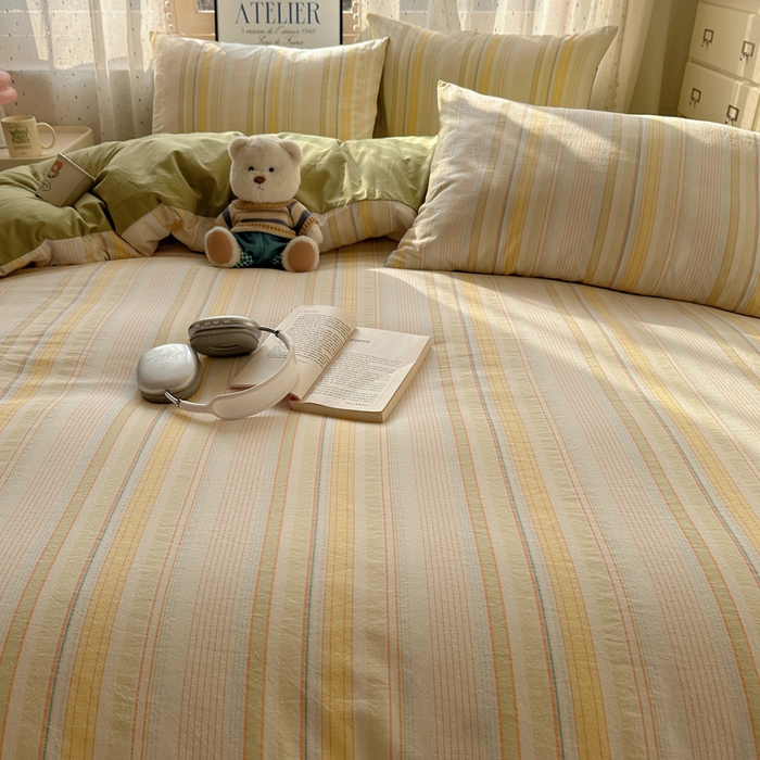 91家纺网 家纺一手货源 找家纺 雅居纺家纺 2025全棉色织水洗棉四件套 麦田绿