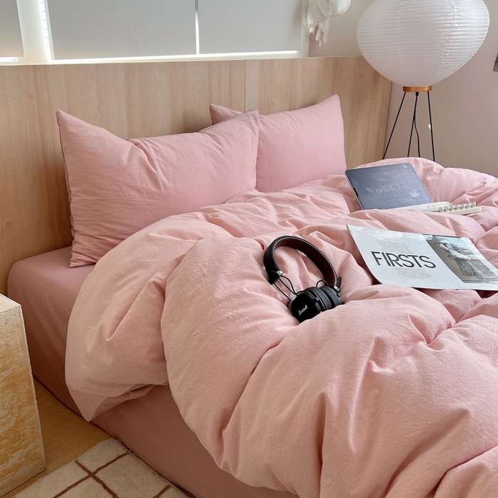 91家纺网 家纺一手货源 找家纺 雅居纺家纺 2025全棉色织水洗棉四件套 千鸟格粉