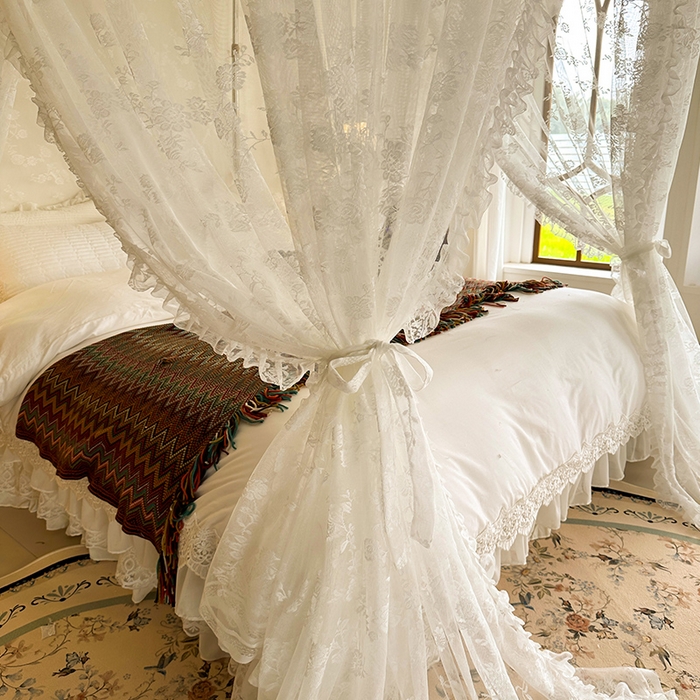 91家纺网 家纺一手货源 找家纺 都市缘蚊帐  2025新款303法式提花蕾丝蚊帐 303可可庄园-奶油白