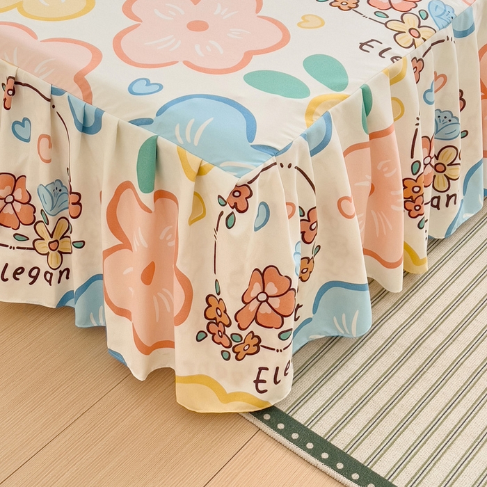 91家纺网 家纺一手货源 找家纺 极梦家纺（支持定制）  2025新款春秋130克加厚植物羊绒磨毛印花单床裙三件套 甜蜜桔朵