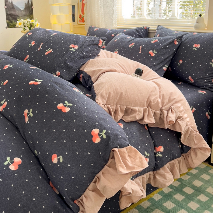 91家纺网 家纺一手货源 找家纺 纽缦家纺 2025新款云感提花双层纱韩版四件套 大吉大厘