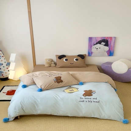 91家纺网 家纺一手货源 找家纺 桔子家纺 2025新款水洗棉蝴蝶结卡通系列 考拉（棉）