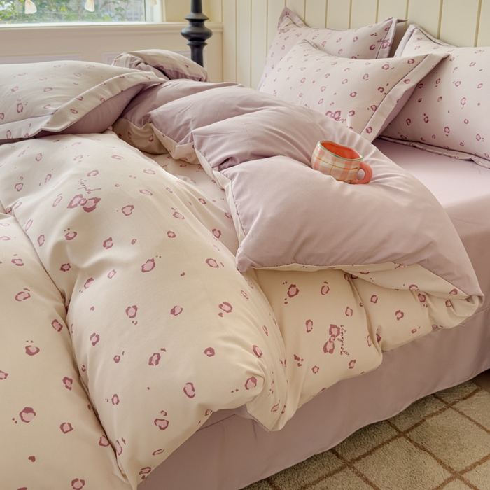 91家纺网 家纺一手货源 找家纺 可思家纺2025新款可思-简单款双层纱套件 紫豹纹