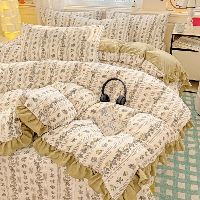 91家纺网 家纺一手货源 找家纺 纽缦家纺 2025新款云感提花双层纱韩版四件套 玫瑰哒