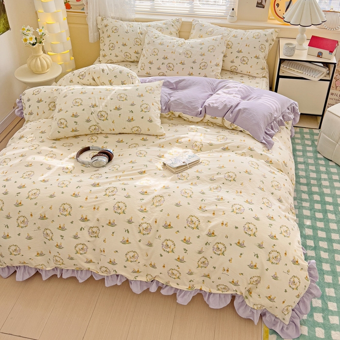 91家纺网 家纺一手货源 找家纺 纽缦家纺 2025新款云感提花双层纱韩版四件套 兔子的欢喜