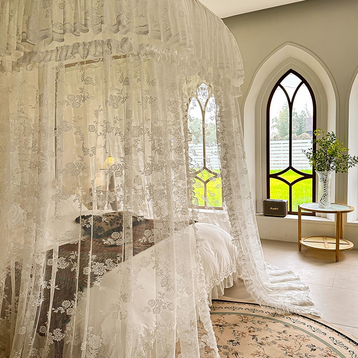 91家纺网 家纺一手货源 找家纺 都市缘蚊帐  2025新款303法式提花蕾丝蚊帐 303可可庄园-奶油白