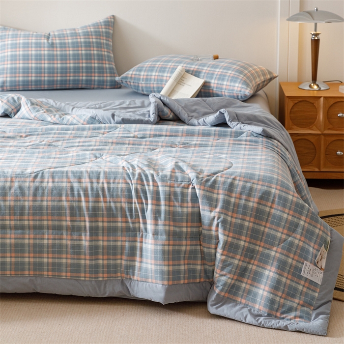 91家纺网 家纺一手货源 找家纺 恬思语家纺 2025新款全棉色织水洗棉棉花夏被  洛林 兰