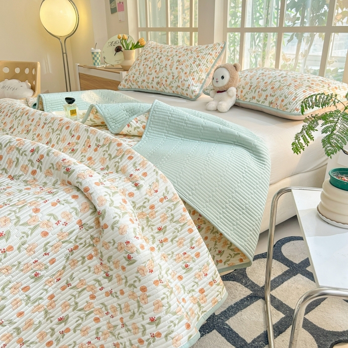 91家纺网 家纺一手货源 找家纺 恒尚居 2025新款全棉床盖床单小清新床垫床褥垫-跑量（四季款） 花千朵 2