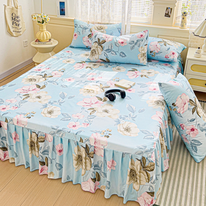 91家纺网 家纺一手货源 找家纺 极梦家纺（支持定制）  2025新款春秋130克加厚植物羊绒磨毛印花单床裙三件套 美兮浅香