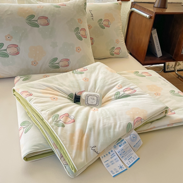 91家纺网 家纺一手货源 找家纺 小禹仔 2025新款针织凉感丝印花夏被夏凉被 夏花绿