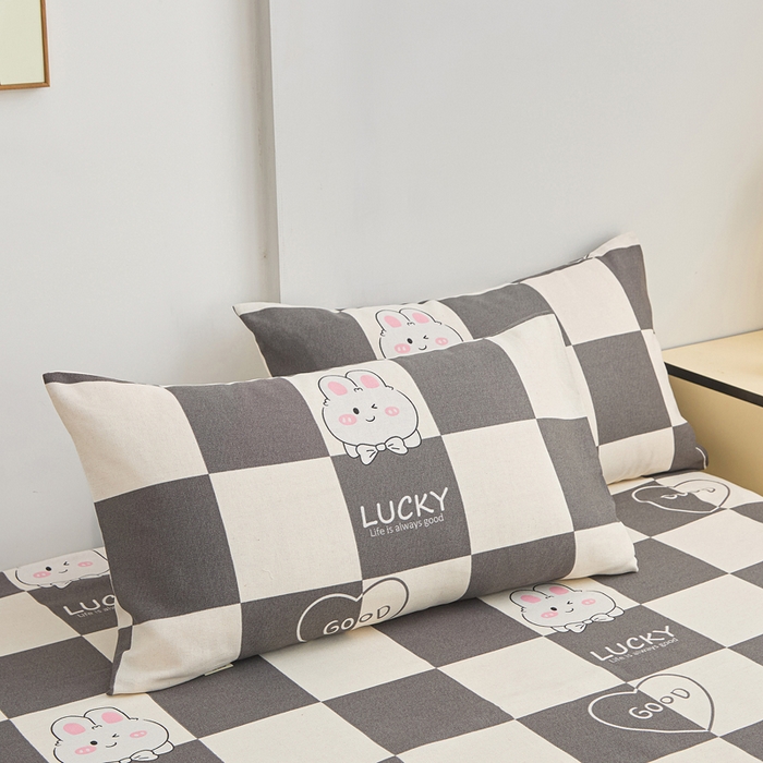 91家纺网 家纺一手货源 找家纺 棉乐町家居  2025新款原棉粗布床笠 lucky兔