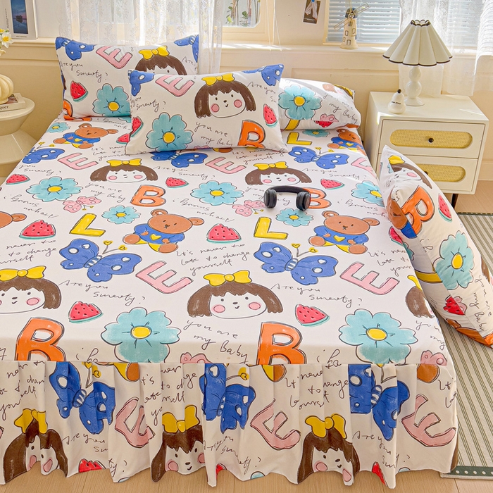 91家纺网 家纺一手货源 找家纺 极梦家纺（支持定制）  2025新款春秋130克加厚植物羊绒磨毛印花单床裙三件套 樱桃丸子