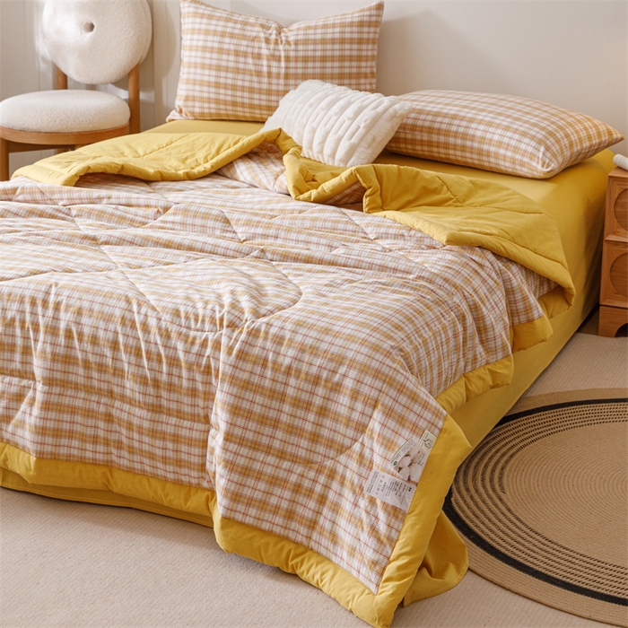 91家纺网 家纺一手货源 找家纺 恬思语家纺 2025新款全棉色织水洗棉棉花夏被  棉芷 黄