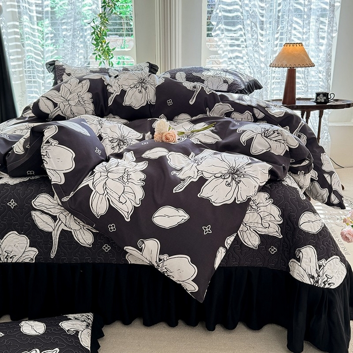 91家纺网 家纺一手货源 找家纺 金盛皇朝家纺 2025新款法式赫本风大花卉床盖四件套 和合如意