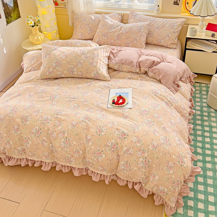 91家纺网 家纺一手货源 找家纺 纽缦家纺 2025新款云感提花双层纱韩版四件套 爱如星辰