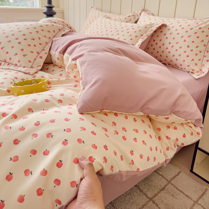 91家纺网 家纺一手货源 找家纺 可思家纺2025新款可思-简单款双层纱套件 小苹果