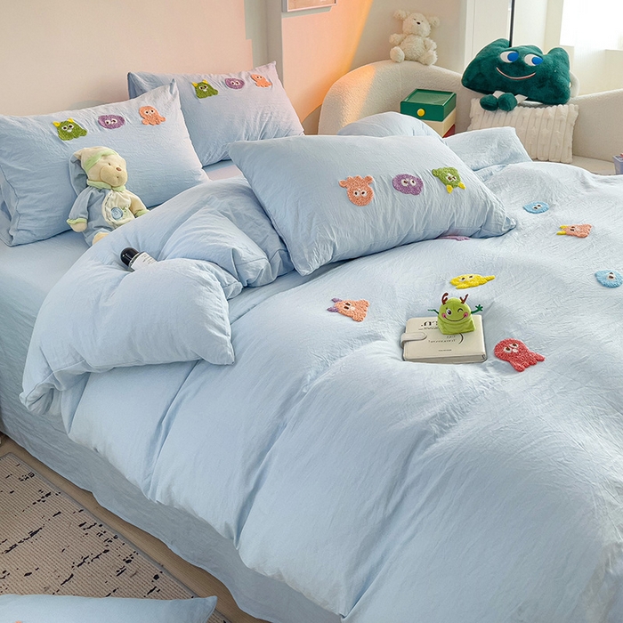 91家纺网 家纺一手货源 找家纺 （总）韩巢家纺  2025超柔水洗棉毛巾绣床上用品四件套-小精灵系列（提供卖家秀 ）