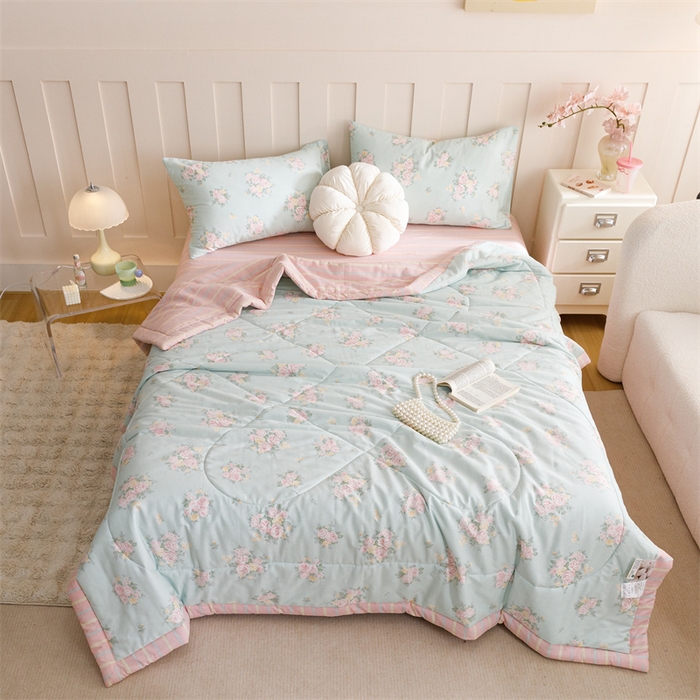 91家纺网 家纺一手货源 找家纺 恬思语家纺 2025新款全棉印花棉花夏被夏枝花语