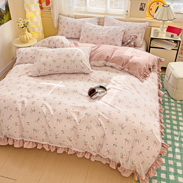 91家纺网 家纺一手货源 找家纺 纽缦家纺 2025新款云感提花双层纱韩版四件套 暗恋