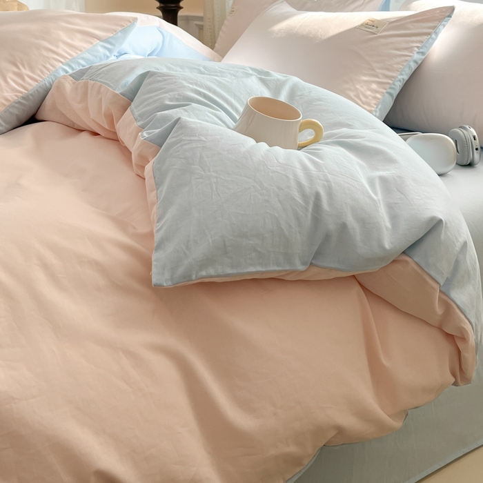 91家纺网 家纺一手货源 找家纺 寐居家纺 2025新款色织水洗棉套件 奶油玉+星空蓝