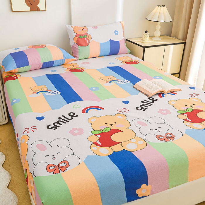 91家纺网 家纺一手货源 找家纺 棉乐町家居  2025新款原棉粗布床笠 七彩花园