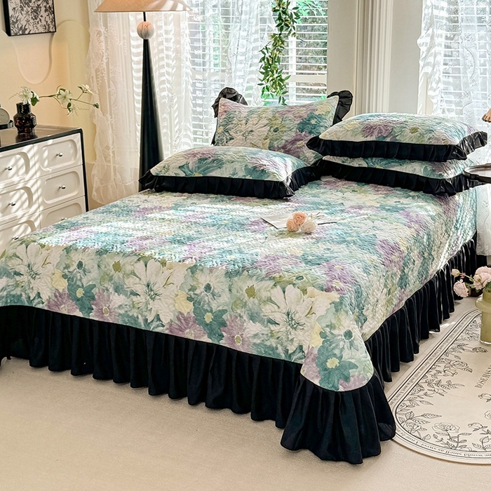 91家纺网 家纺一手货源 找家纺 金盛皇朝家纺 2025新款法式赫本风大花卉床盖四件套 水墨轻舞