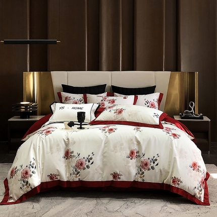 薏思家纺 2025新款100支长绒棉数码印花飞边款四件套 满堂红
