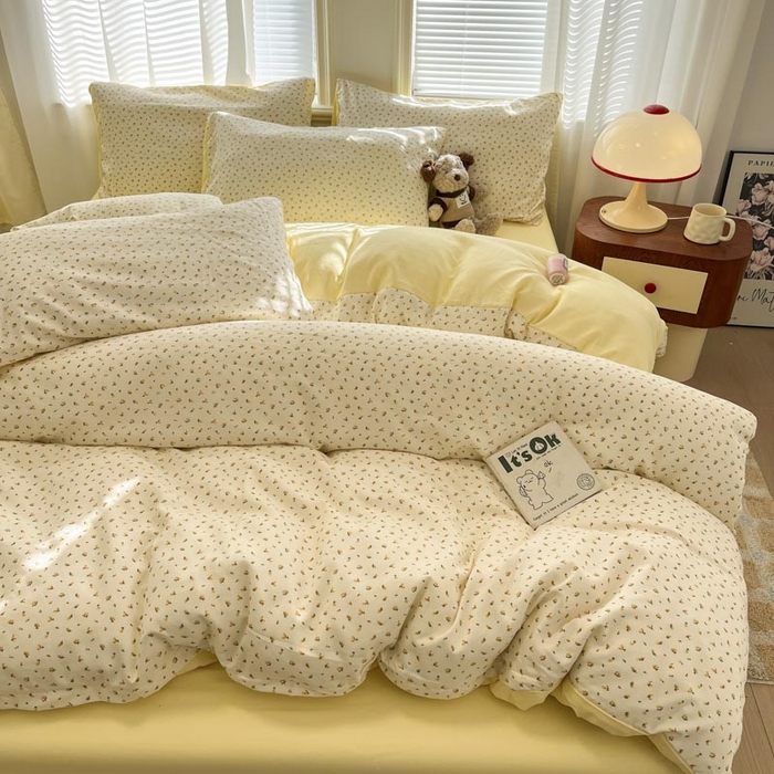 91家纺网 家纺一手货源 找家纺 新印象 2025新款有氧针织棉双层纱四件套幻绮