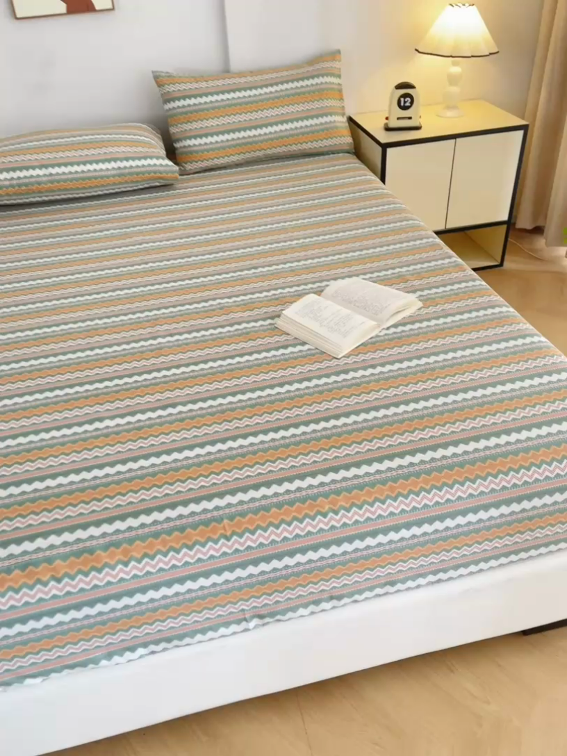 91家纺网 家纺一手货源 找家纺 棉乐町家居  2025新款原棉粗布床笠 向往条致