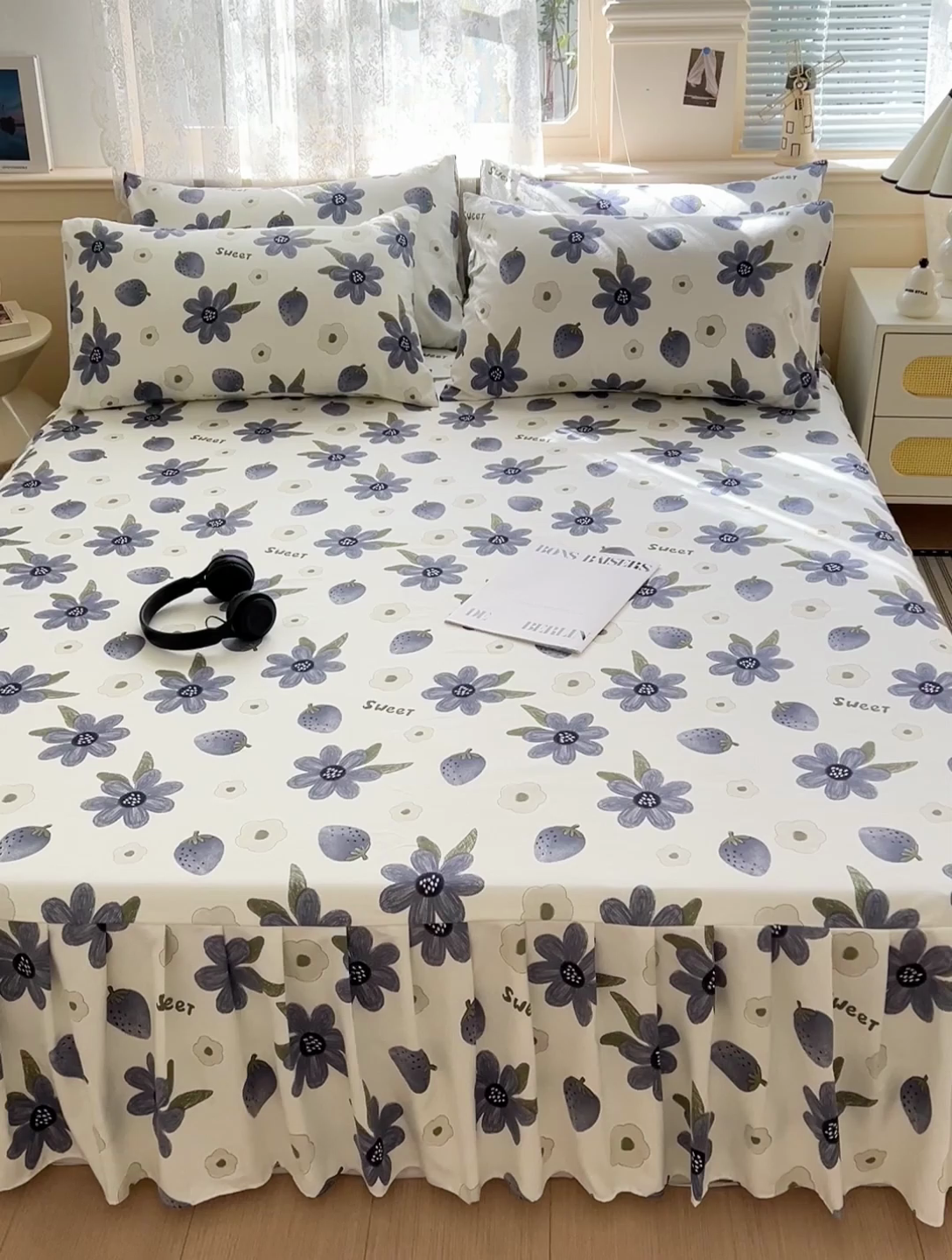 91家纺网 家纺一手货源 找家纺 极梦家纺（支持定制）  2025新款春秋130克加厚植物羊绒磨毛印花单床裙三件套 草本集