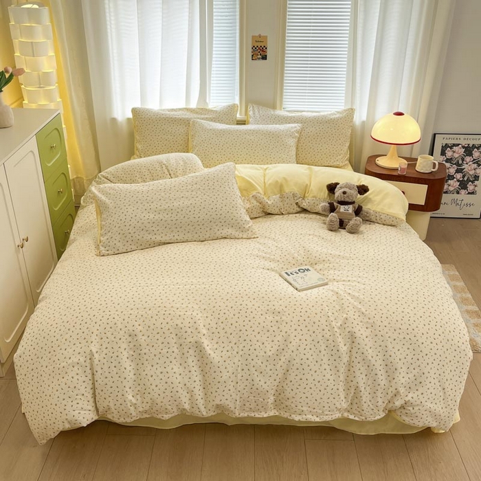 91家纺网 家纺一手货源 找家纺 新印象 2025新款有氧针织棉双层纱四件套幻绮