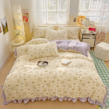 纽缦家纺 2025新款云感提花双层纱韩版四件套 兔子的欢喜
