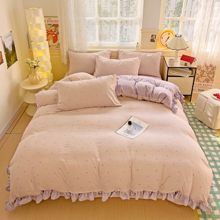 纽缦家纺 2025新款云感提花双层纱韩版四件套 倾心紫