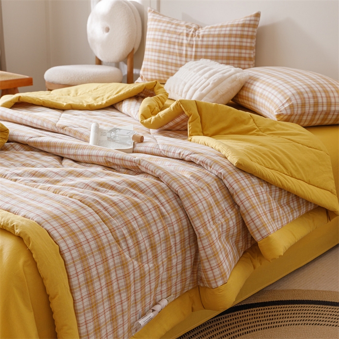 91家纺网 家纺一手货源 找家纺 恬思语家纺 2025新款全棉色织水洗棉棉花夏被  棉芷 黄