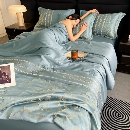 91家纺网 家纺一手货源 找家纺 （总）水云缦 2025新款冰丝浮雕刺绣天丝夏被四件套-风格二