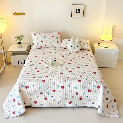 91家纺网 家纺一手货源 找家纺 恒尚居 2025新款全棉床盖床单小清新床垫床褥垫-跑量（四季款） 心心相印