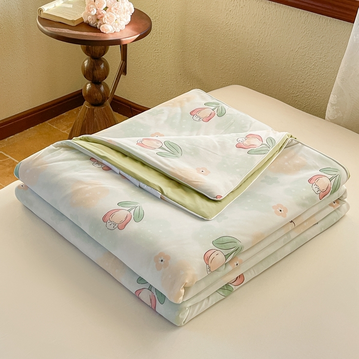 91家纺网 家纺一手货源 找家纺 小禹仔 2025新款针织凉感丝印花夏被夏凉被 夏花绿