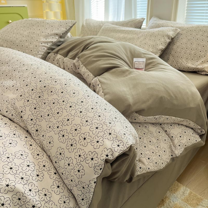 91家纺网 家纺一手货源 找家纺 新印象 2025新款有氧针织棉双层纱四件套梵花