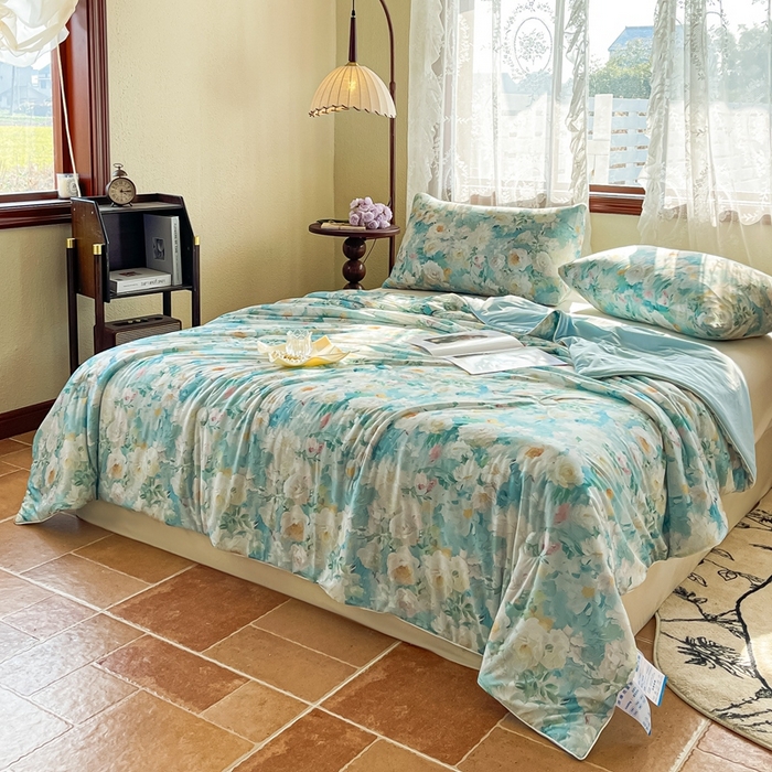 91家纺网 家纺一手货源 找家纺 （总）小禹仔 2025新款针织凉感丝印花夏被夏凉被