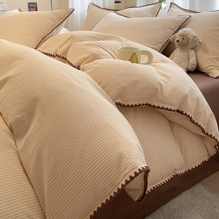 91家纺网 家纺一手货源 找家纺 （总）蓝邻家纺 2025年新款全棉水洗棉贝壳边四件套系列