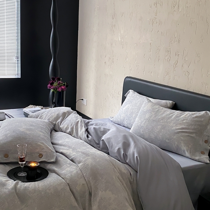 91家纺网 家纺一手货源 找家纺 旷野 2025新款全棉色织提花四件套 雾凇-蓝