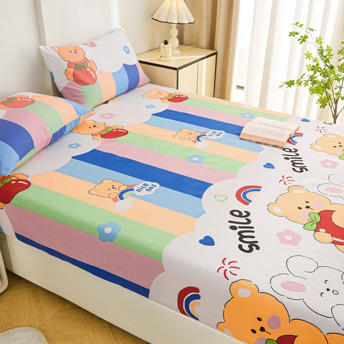 91家纺网 家纺一手货源 找家纺 棉乐町家居  2025新款原棉粗布床笠 七彩花园