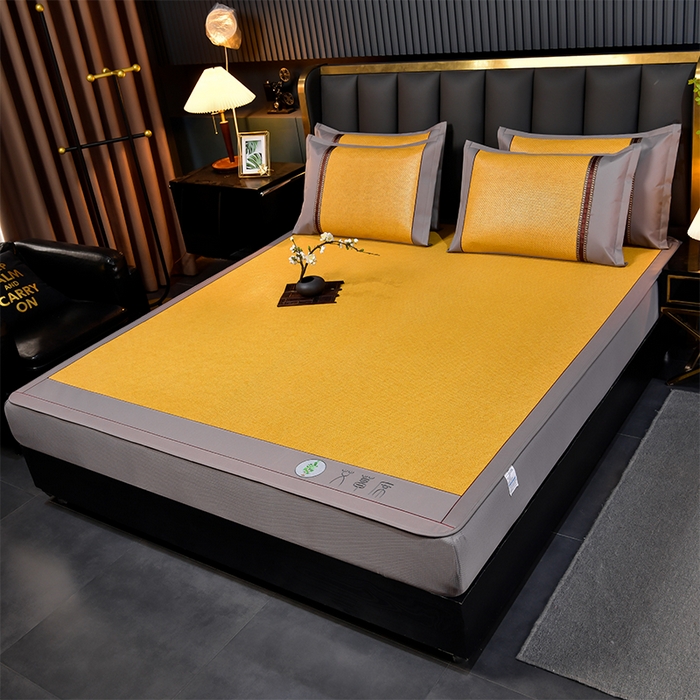 91家纺网 家纺一手货源 找家纺 小牛席业 2025新款加厚款-经典艾草养生席（床笠款）凉席藤席冰藤席冰丝席竹席草席空调席乳胶席豆豆席 艾草养生席-床笠款-黄藤